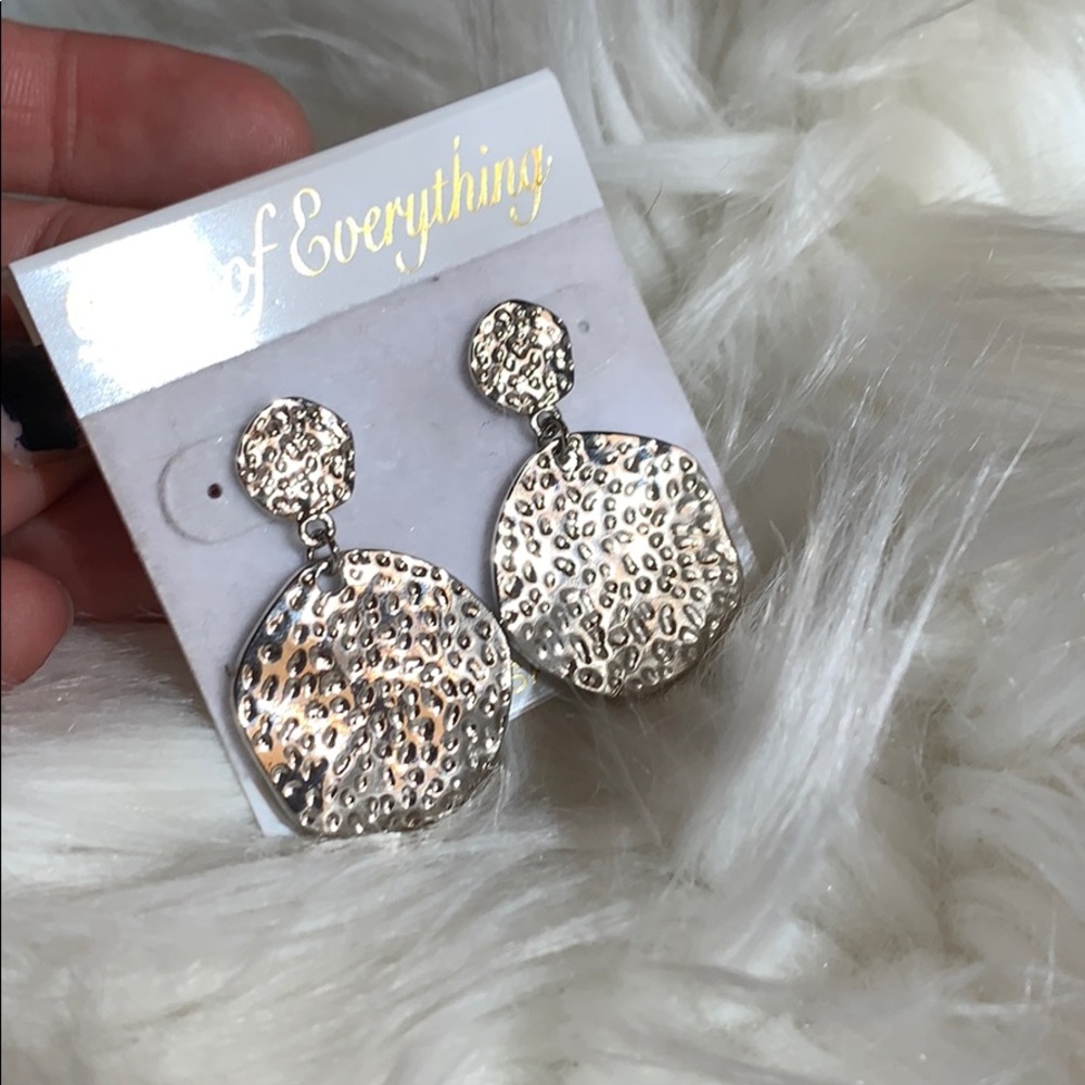 Silver disc drop earrings. Hammered texture